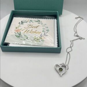 OR old rubin silver heart necklace with green stone stamped S925 16” - 18”
